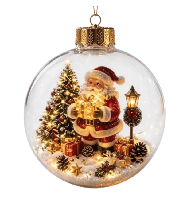 Santa's Creations Acrylic Christmas Santa Ball Ornament With Light