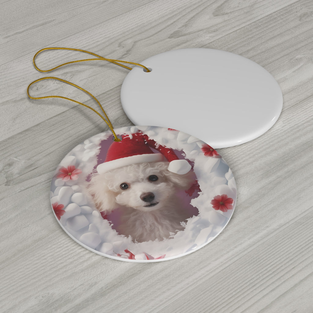 3D Dog With Santa Hat Breaking Out Ceramic Disc Ornament           Item #6493901