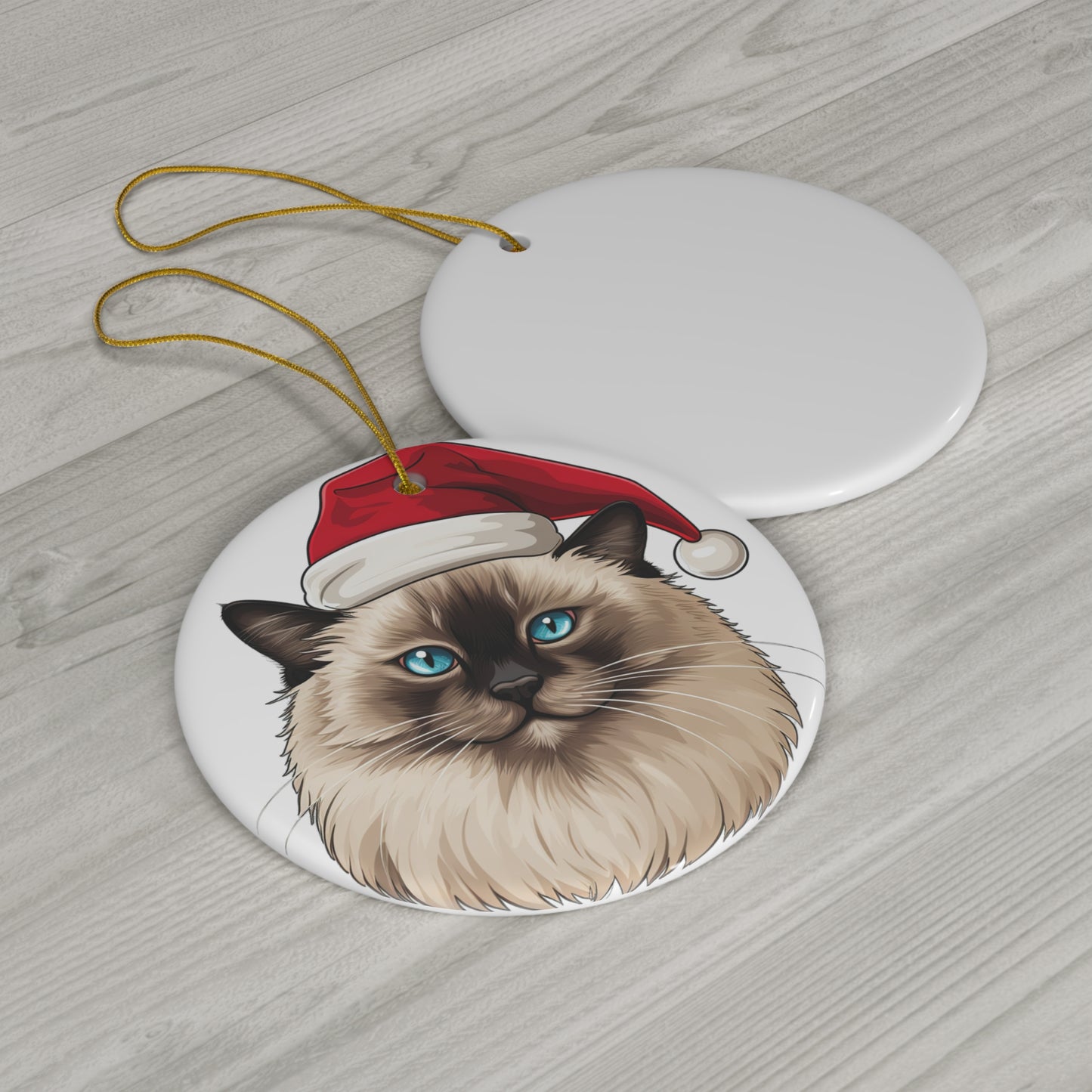 Ceramic Ornament - Birman Cat With Santa Hat      Item #4715838