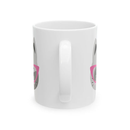 Cat with Pink Glasses Ceramic Mug — Cute Cat Lover Coffee Cup 11oz  Item #869499