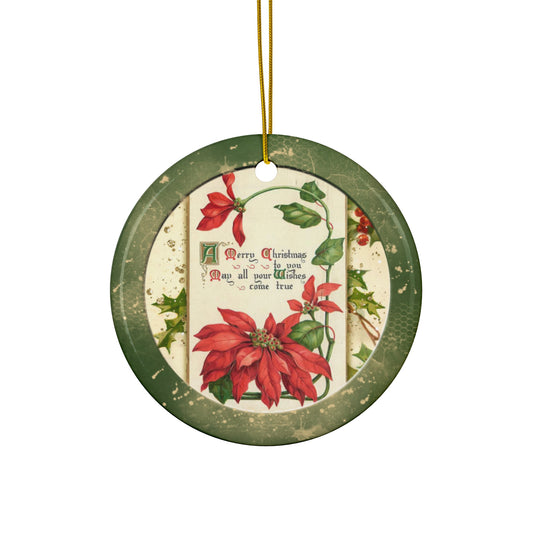 Poinsette Ceramic Disc Ornament      Item #3618736