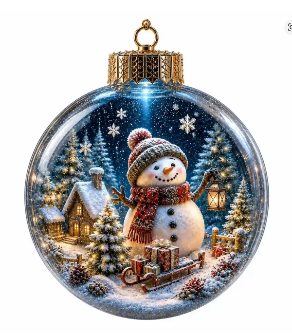 Santa's Creations Acrylic Christmas Snowman Ball Ornament With Light
