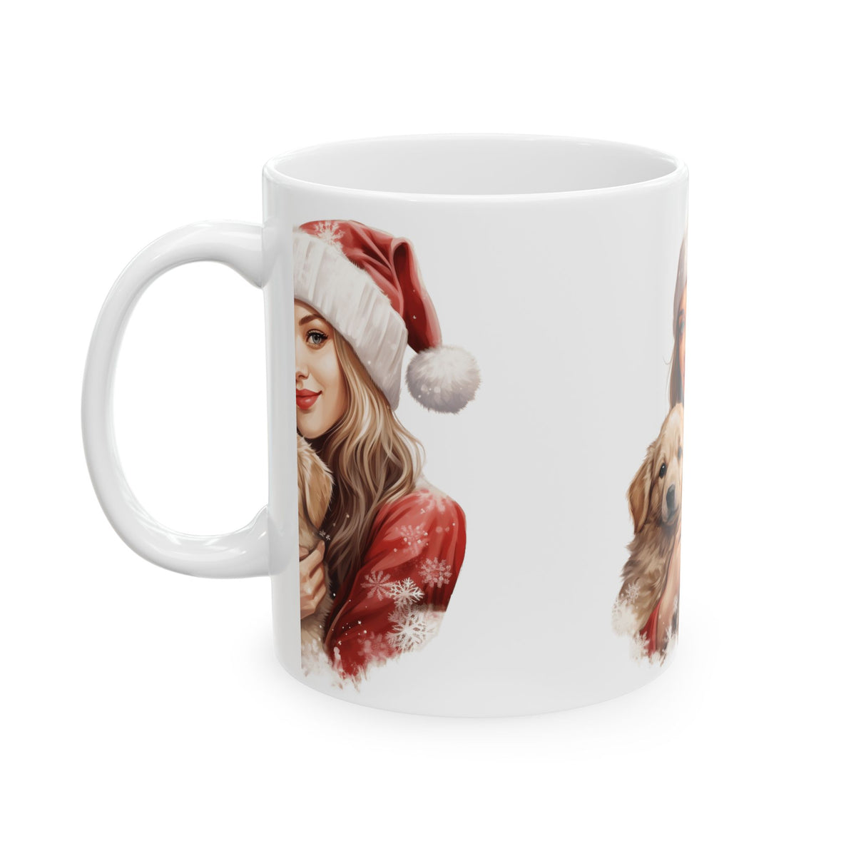 Christmas Girl with Puppy Ceramic Mug – Holiday Santa Hat Coffee Cup 11oz   Item #897846