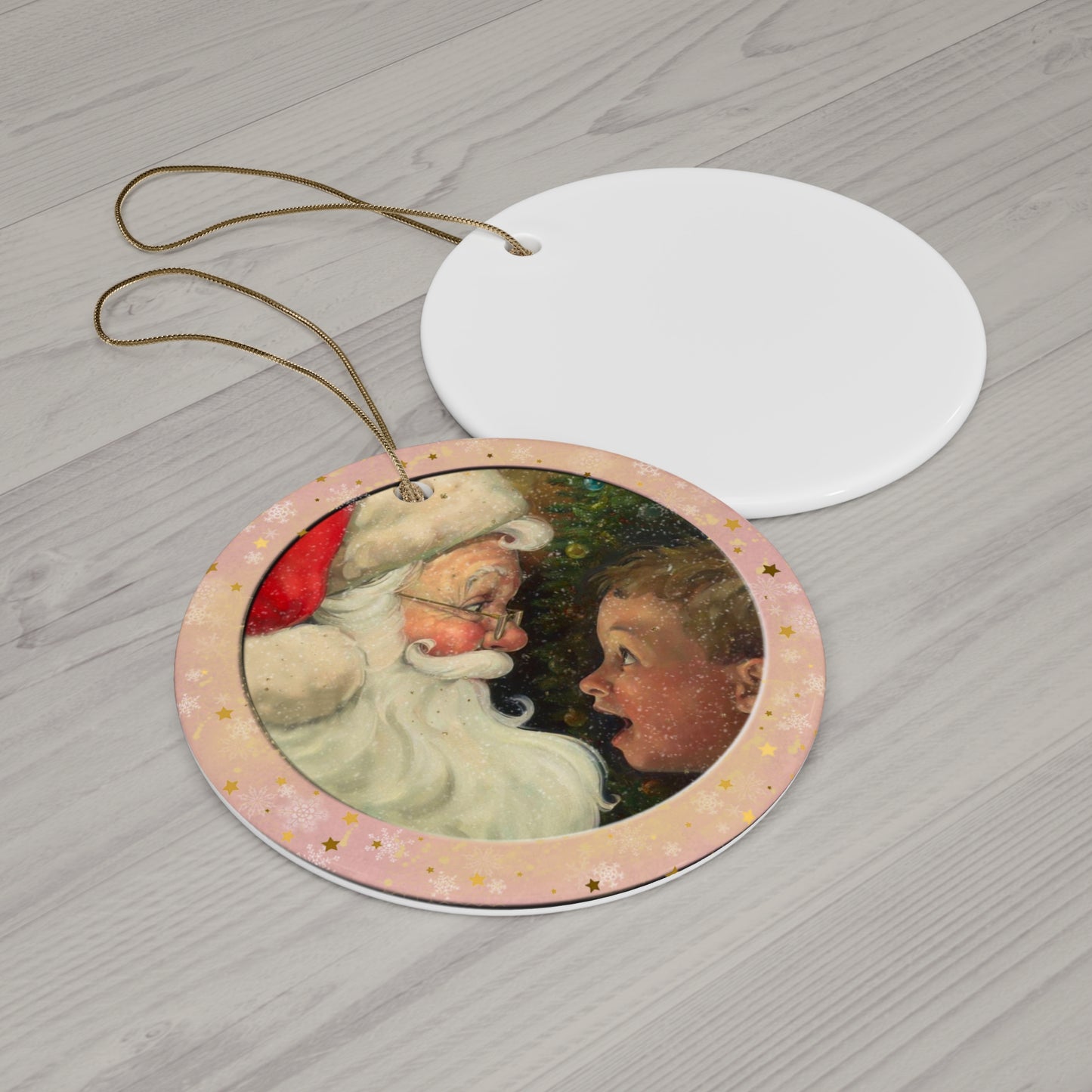 Santa With Kid Ceramic Disc Ornament    Item #8489186