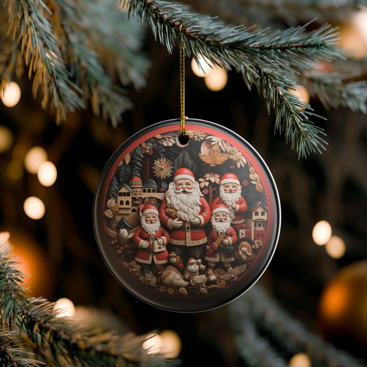 Vintage Santa Claus Family Christmas Ceramic Ornament    Item #28437