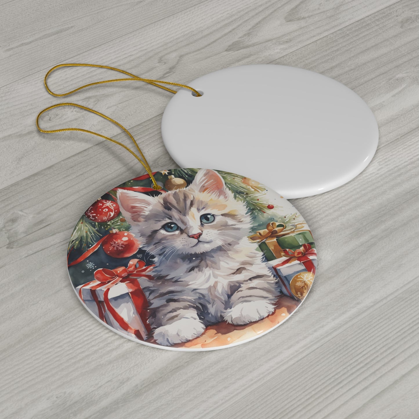 Christmas Cat Ceramic Disc Ornament       Item #9109071