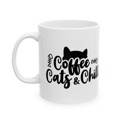 Cat Cafe Mug — "Coffee Cat Chill" Ceramic Coffee Cup 11oz   Item #50429