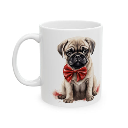 Cute Pug With Red Bow Christmas Ceramic Mug 11oz  Item #720515