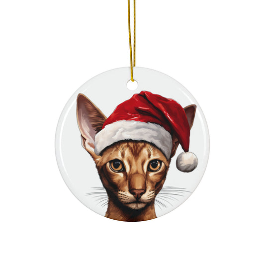 Oriental Shorthair Cat With Santa Hat Ceramic Ornament      Item #4224167