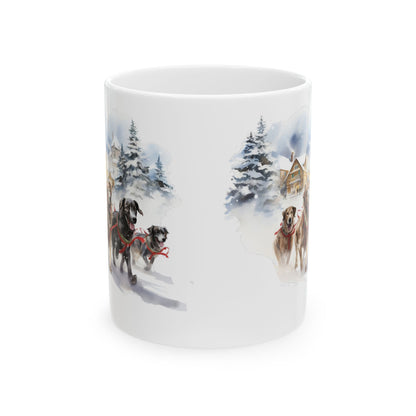 Winter Wonderland Dogs Running In Snow Ceramic Mug  11oz  Item #616696