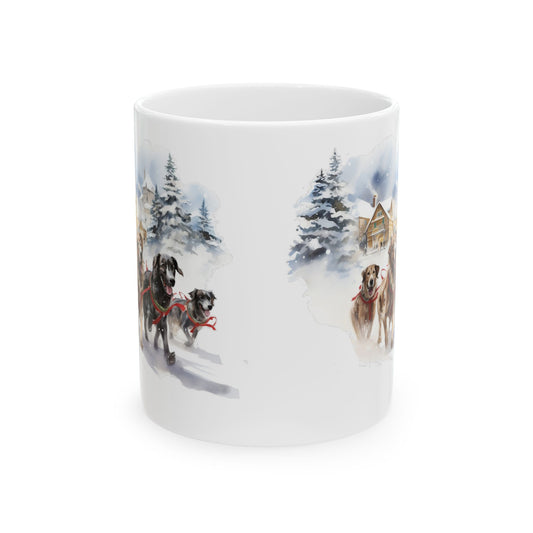 Winter Wonderland Dogs Running In Snow Ceramic Mug  11oz  Item #616696