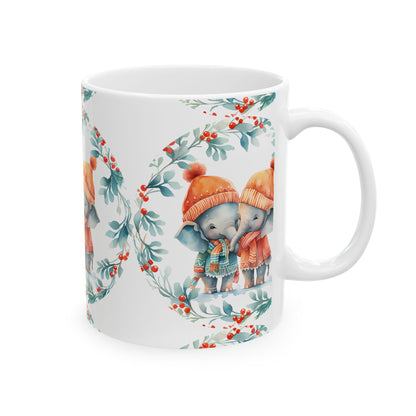Elephant Friends Holiday Mug – Cute Winter Elephants in Knit Hats 11oz   Item #403381