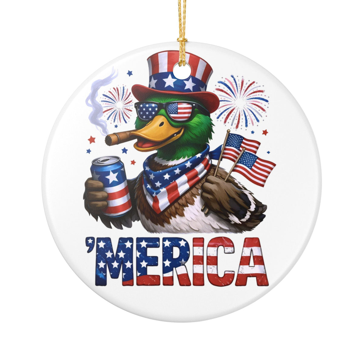 'Merica Duck Ceramic Ornament – Patriotic 4th of July Decoration   Item #301363