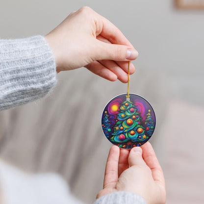 Colorful Cosmic Christmas Tree Ceramic Ornament   Item #437313
