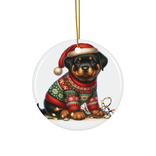 Ceramic Ornament - Rottweiler Christmas Puppy With Lights     Item #312501