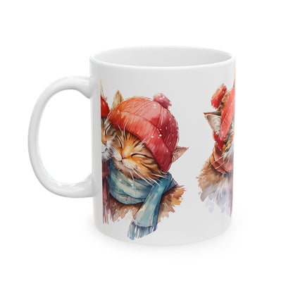 Cozy Kittens Winter Mug — Cute Cats in Hats Ceramic Coffee Cup 11oz   Item #980806