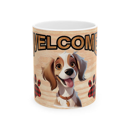 Welcome Puppy Ceramic Mug – Cute Dog Paw Print Coffee Cup 11oz   Item #276836