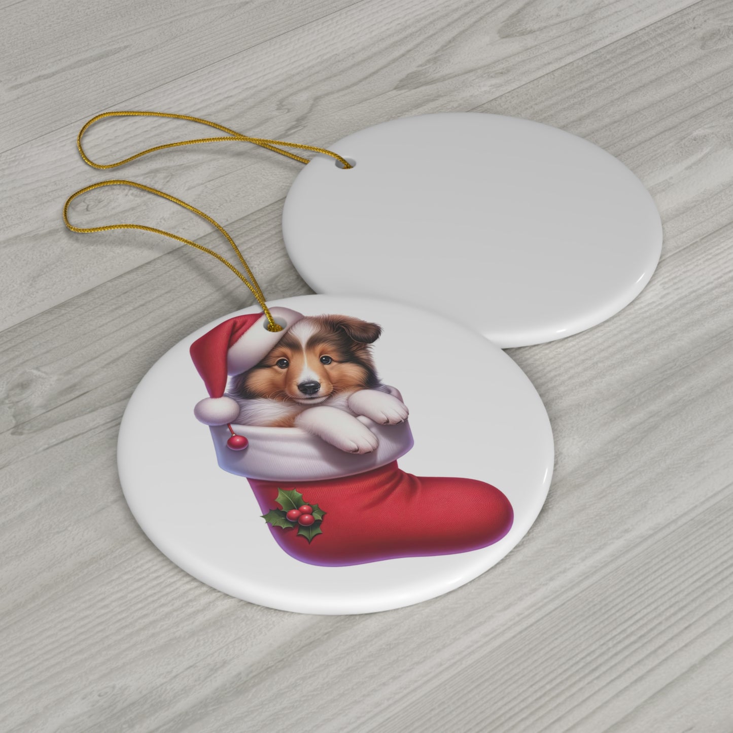 Collie Christmas Stocking Ceramic Disc Ornament     Item #7585213