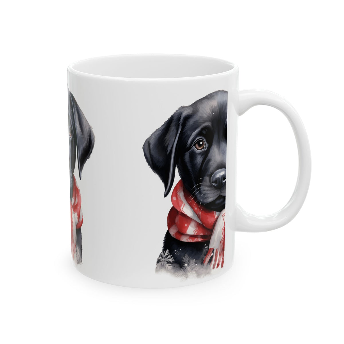 Black Labrador Puppy Mug with Red Scarf – Cute Holiday Coffee Cup 11oz  Item #720997