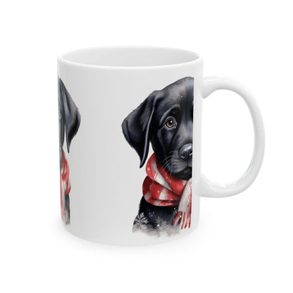 Black Labrador Puppy Mug with Red Scarf – Cute Holiday Coffee Cup 11oz  Item #720997