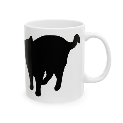 Black Cat Silhouette Ceramic Mug — Minimalist Cat Lover Coffee Cup 11 oz    Item #610806