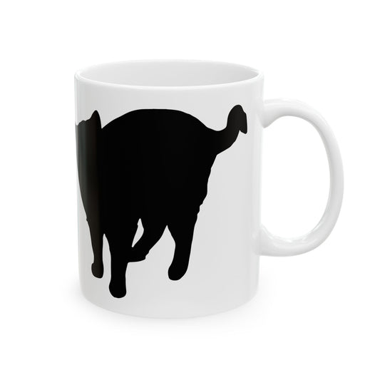 Black Cat Silhouette Ceramic Mug — Minimalist Cat Lover Coffee Cup 11 oz    Item #610806