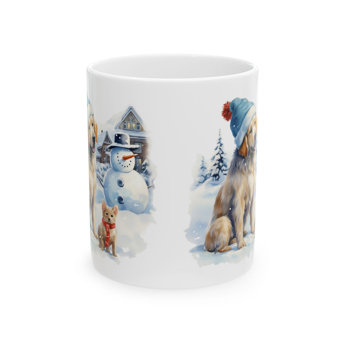Winter Wonderland Snowman And Christmas Dogs Ceramic Mug  11oz   Item #605844