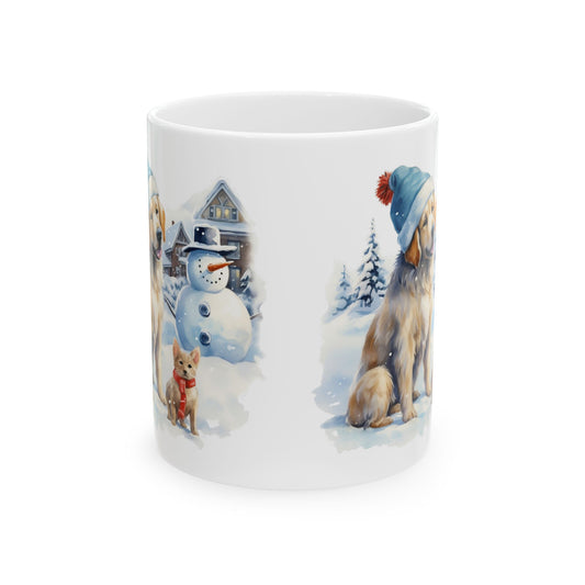 Winter Wonderland Snowman And Christmas Dogs Ceramic Mug  11oz   Item #605844