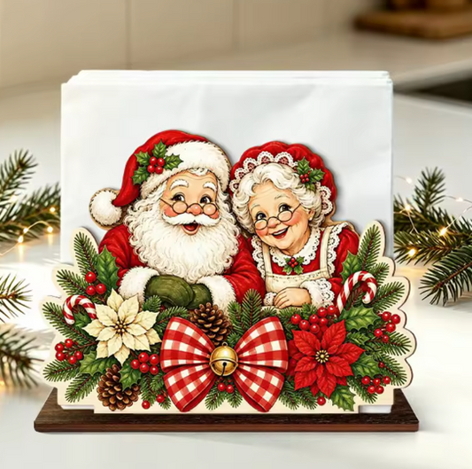 Santa Claus And Mrs. Claus Wooden Napkin Holder By Santa's Creations