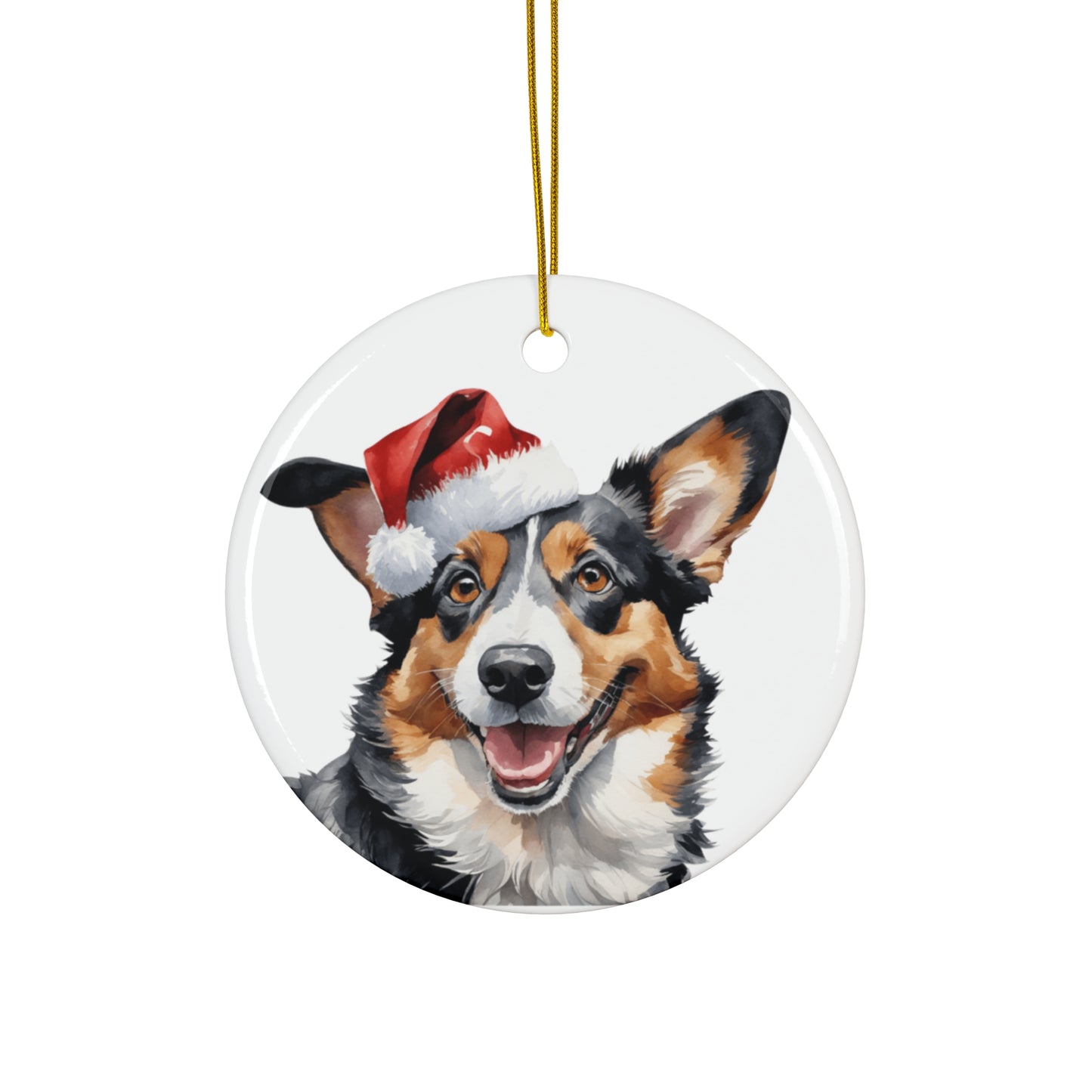 Cardigan Welsh Corgi Dog With Santa Hat Ceramic Disc Ornament         Item #8609675