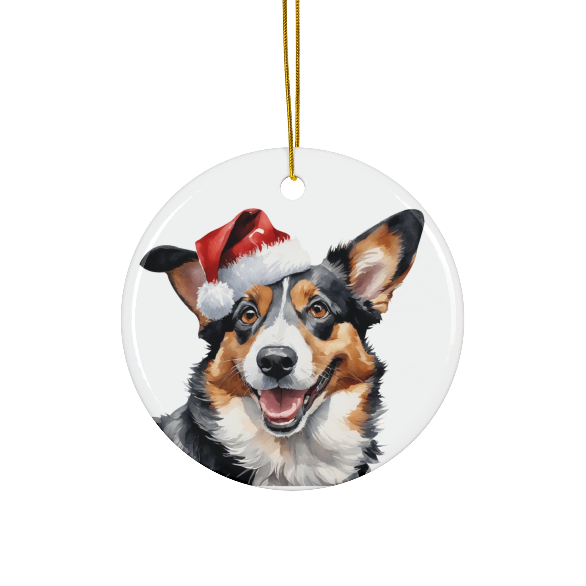 Cardigan Welsh Corgi Dog With Santa Hat Ceramic Disc Ornament         Item #8609675 - Buckshot's Bargain Barn