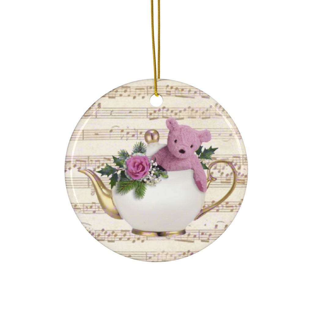 Bear In A Teapot Ceramic Disc Ornament        Item #772297 - Buckshot's Bargain Barn