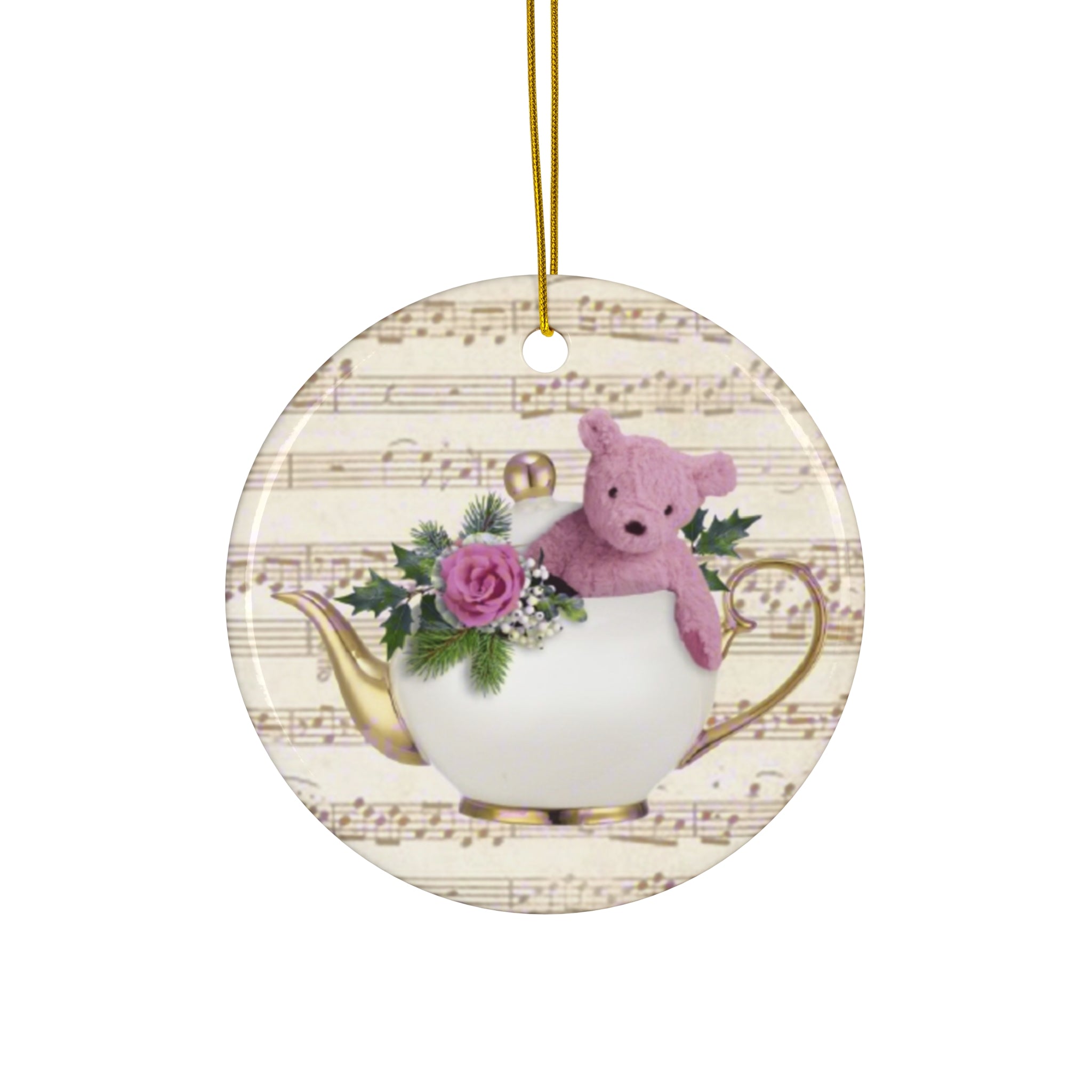 Bear In A Teapot Ceramic Disc Ornament        Item #772297 - Buckshot's Bargain Barn