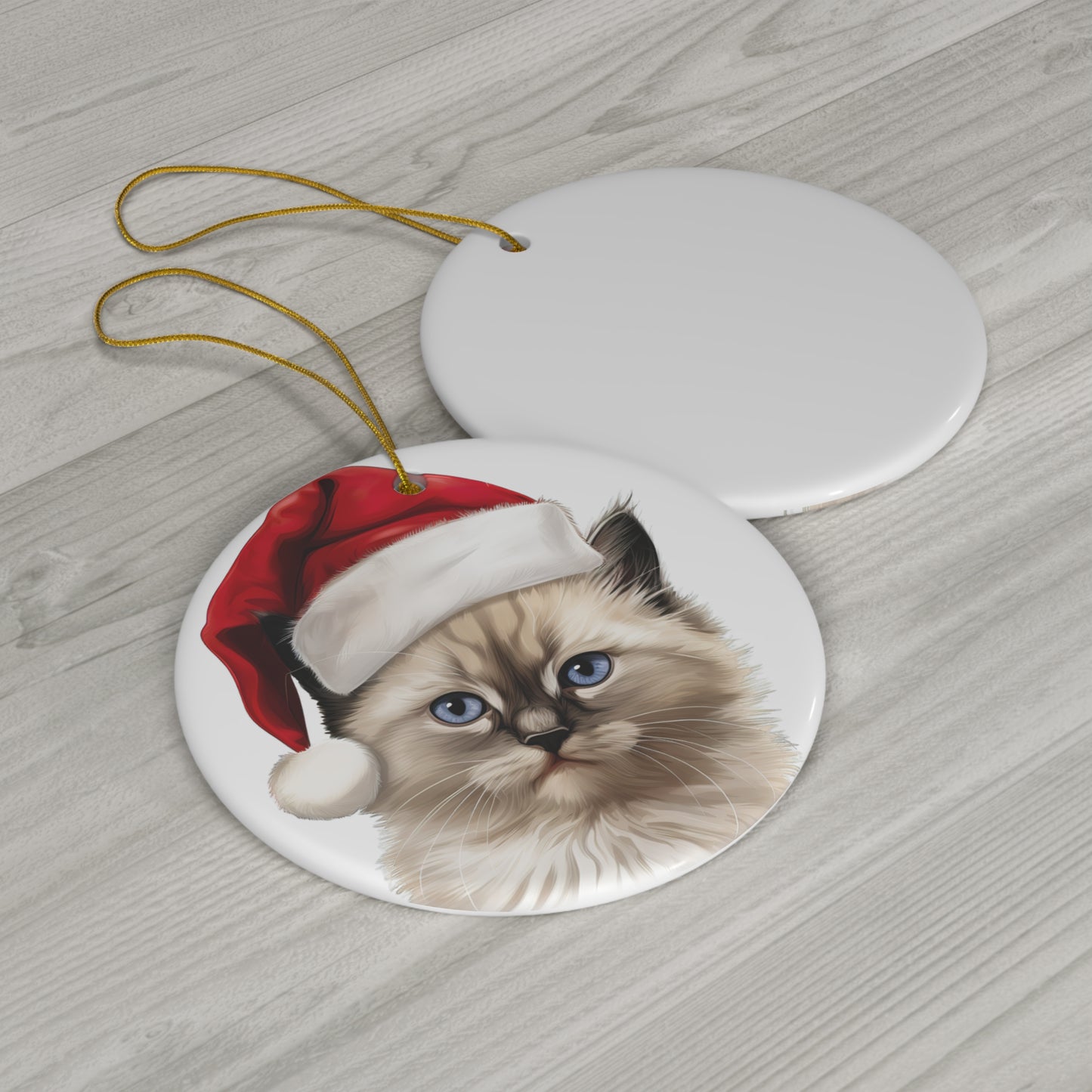 Ceramic Ornament - Ragdoll Kitten With Santa Hat      Item #6028738