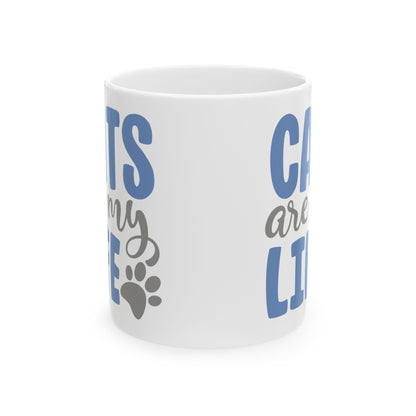 Cats Are My Life Ceramic Mug — Cute Paw Print Coffee Cup for Cat Lovers 11oz    Item #778106