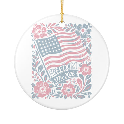 Freedom 1776-2026 Ceramic Ornament — Patriotic American Flag Floral Decoration   Item #31956