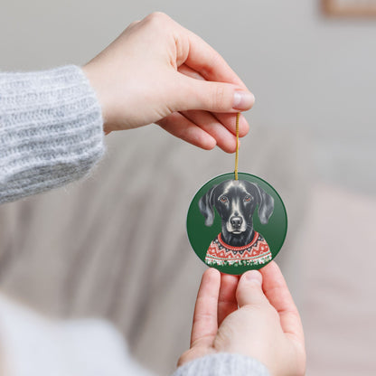 Festive Dog In Sweater Christmas Ceramic Ornament   Item #742744