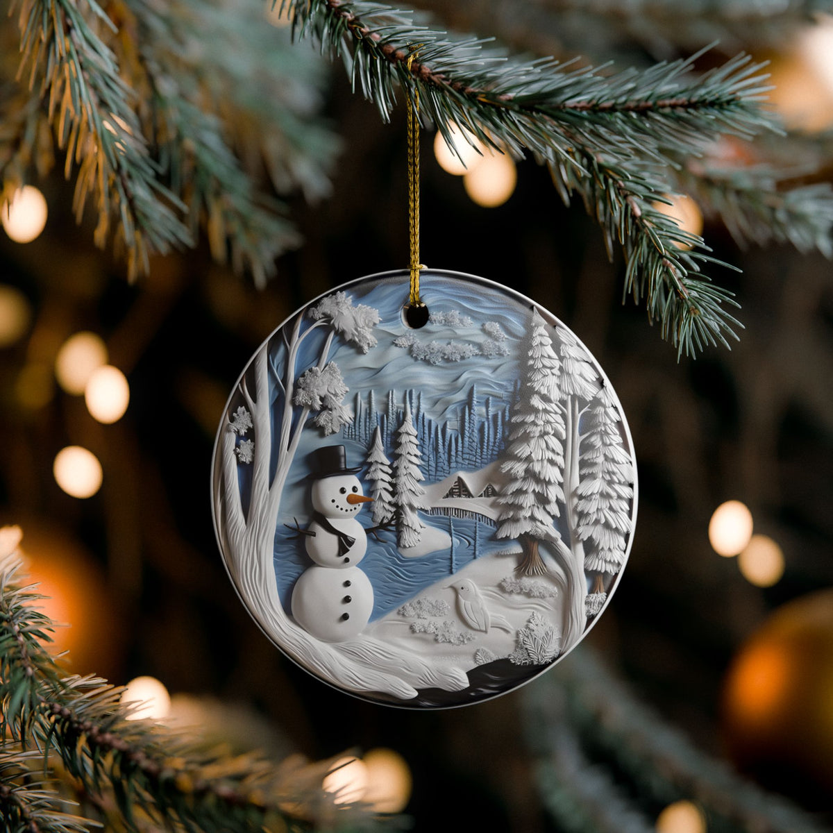 Ceramic Christmas Ornament – Snowman Winter Wonderland Decoration    Item #297568