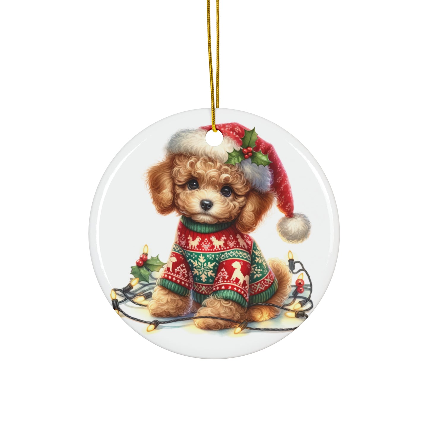 Ceramic Ornament - Poodle Christmas Puppy With Lights     Item #220119