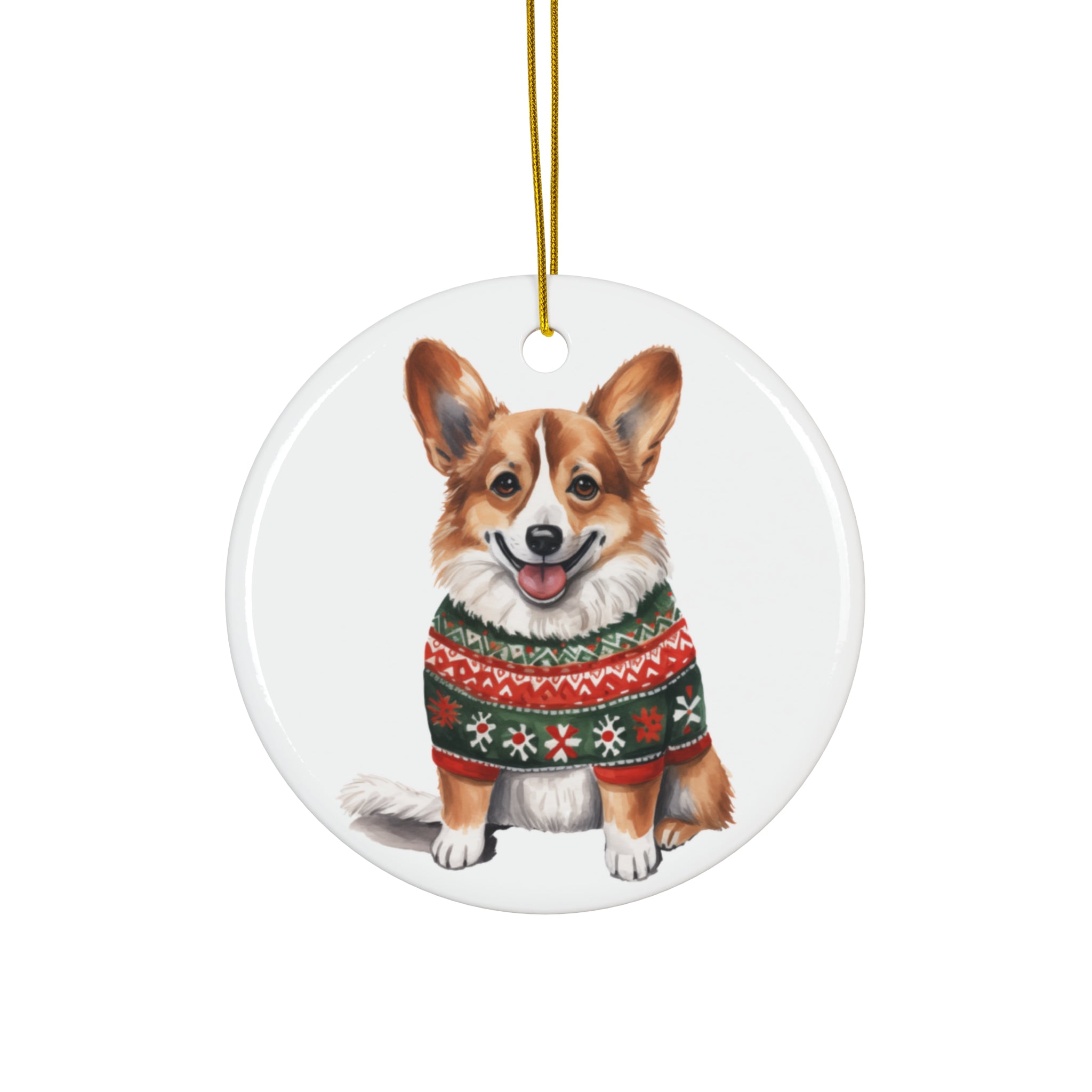 Dog With Christmas Sweater Ceramic Disc Ornament              Item #3143298