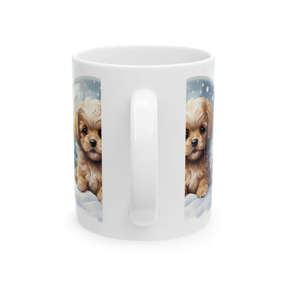 Cute Puppy Snow Globe Ceramic Mug – Christmas Dog Coffee Cup 11oz   Item #321951