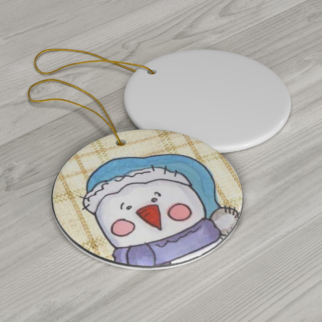 Snowman Ceramic Disc Ornament             Item #8751658