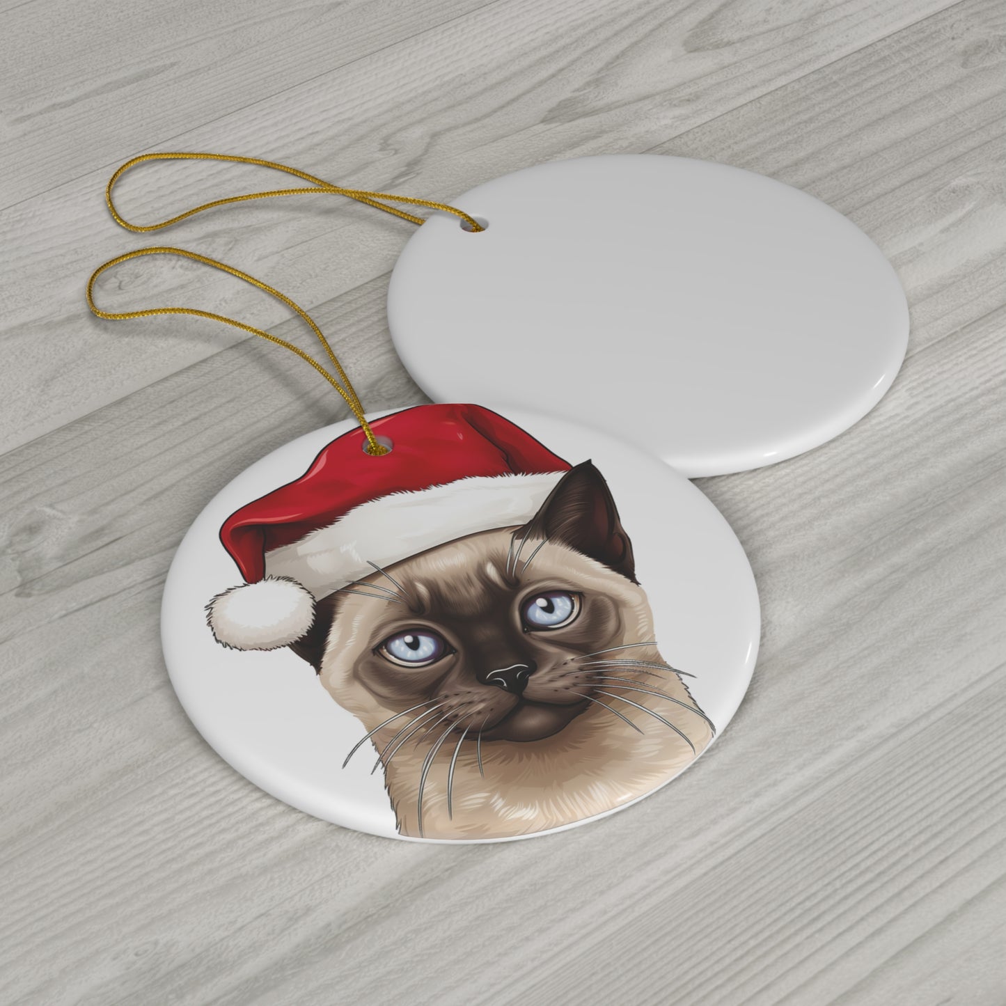 Ceramic Ornament - Tonkinese Cat With Santa Hat      Item #105753