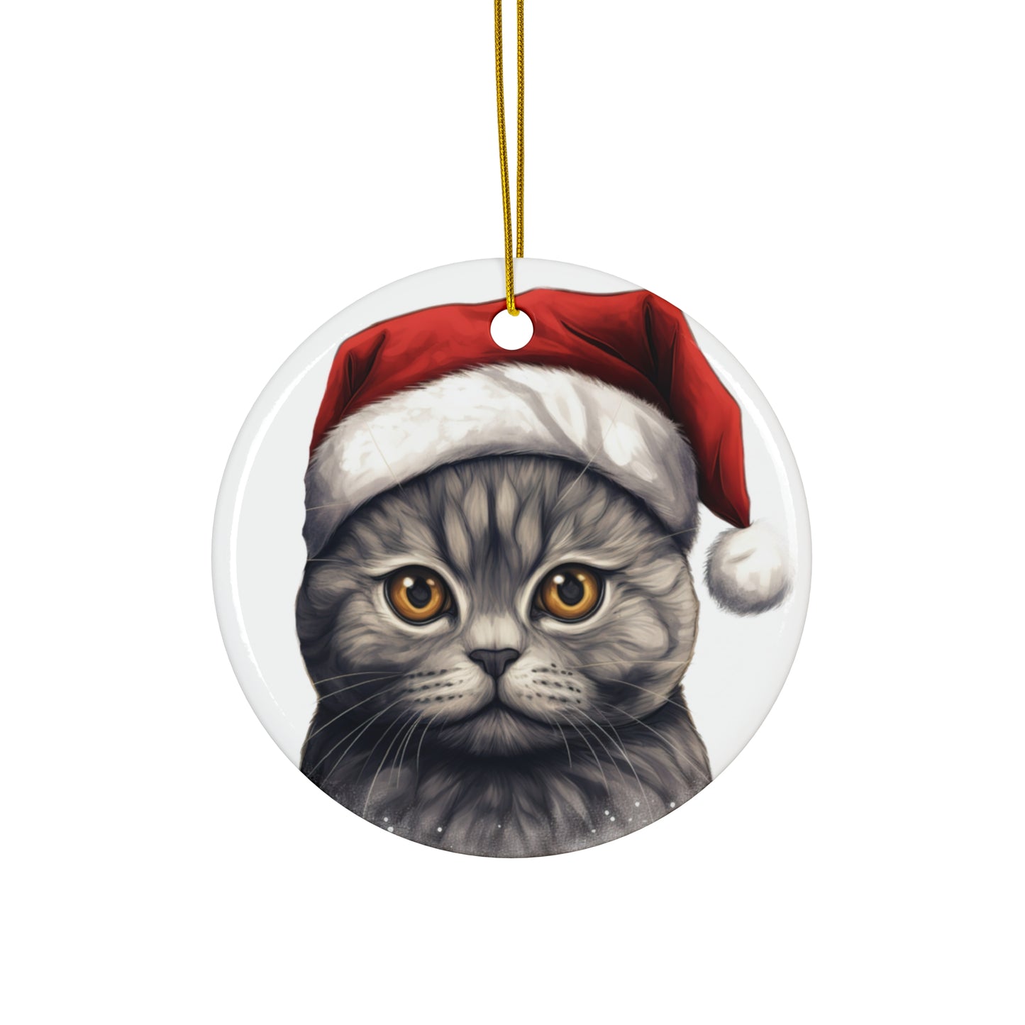 Scottish Fold Cat With Santa Hat Ceramic Ornament     Item #7964059