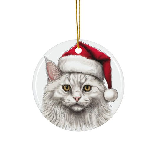 Turkish Angora Cat With Santa Hat Ceramic Ornament      Item #8234712