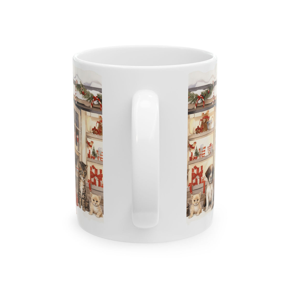 Holiday Pet Shop Ceramic Mug — Cute Puppies & Kittens Christmas Coffee Mug 11oz   Item #740918