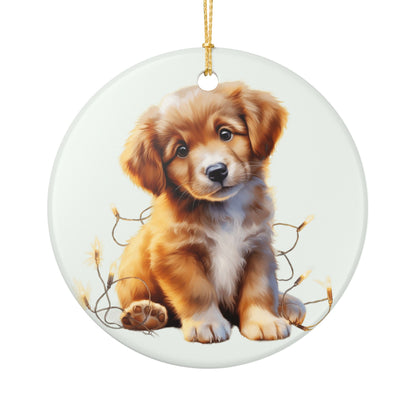 Adorable Golden Retriever Puppy Ceramic Christmas Ornament    Item #618234