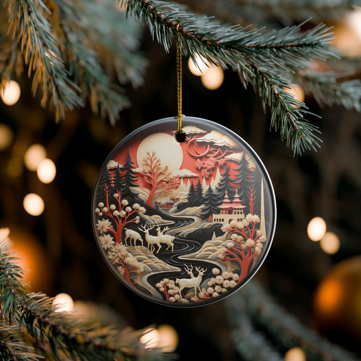Rustic Woodland Deer Ceramic Christmas Ornament    Item #605811