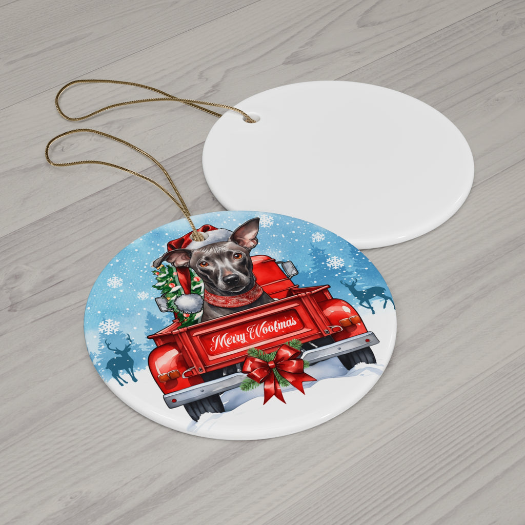 Christmas Xoloitzcuintli Mexican Hairless Dog In Truck Ceramic Disc Ornament        Item #7659172