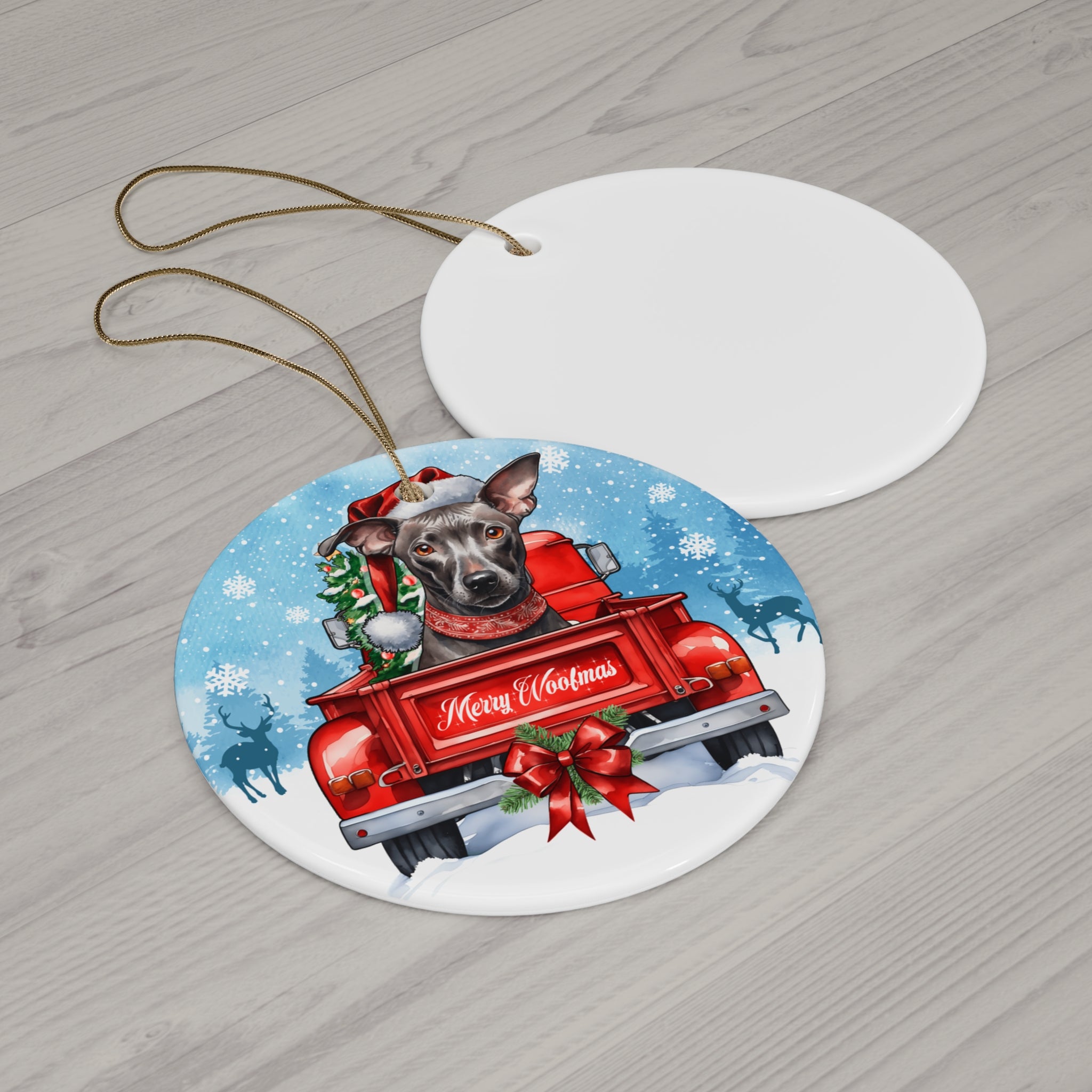 Christmas Xoloitzcuintli Mexican Hairless Dog In Truck Ceramic Disc Ornament        Item #7659172